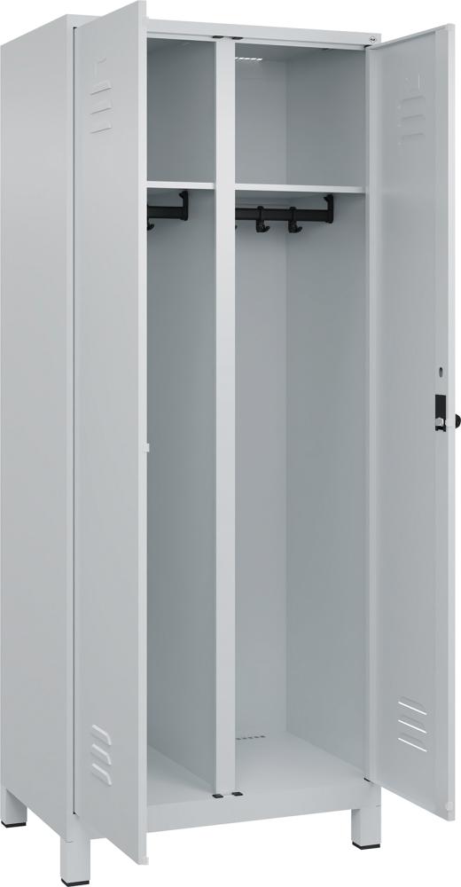 S/W-Gard.-Schrank CLASSICB800xT500xH1950 mm RAL 7035/7035, 2 Abteile mit 100 mm hohen Füßen