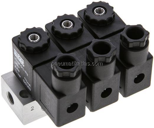 3/2-Wege Magnetventil, G 1/8", geschlossen (NC), 3-fach, 24 V DC