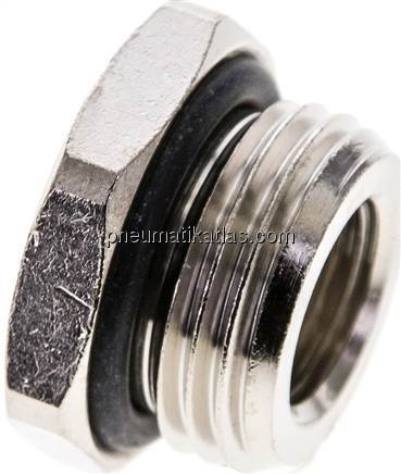 Reduziernippel G 1/2"(AG)-G 1/4"(IG), Messing vernickelt (Elastomerabdichtung)