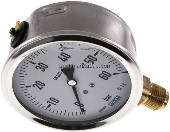 Glycerin-Manometer senkrecht (CrNi/Ms),100mm, 0 - 60 bar