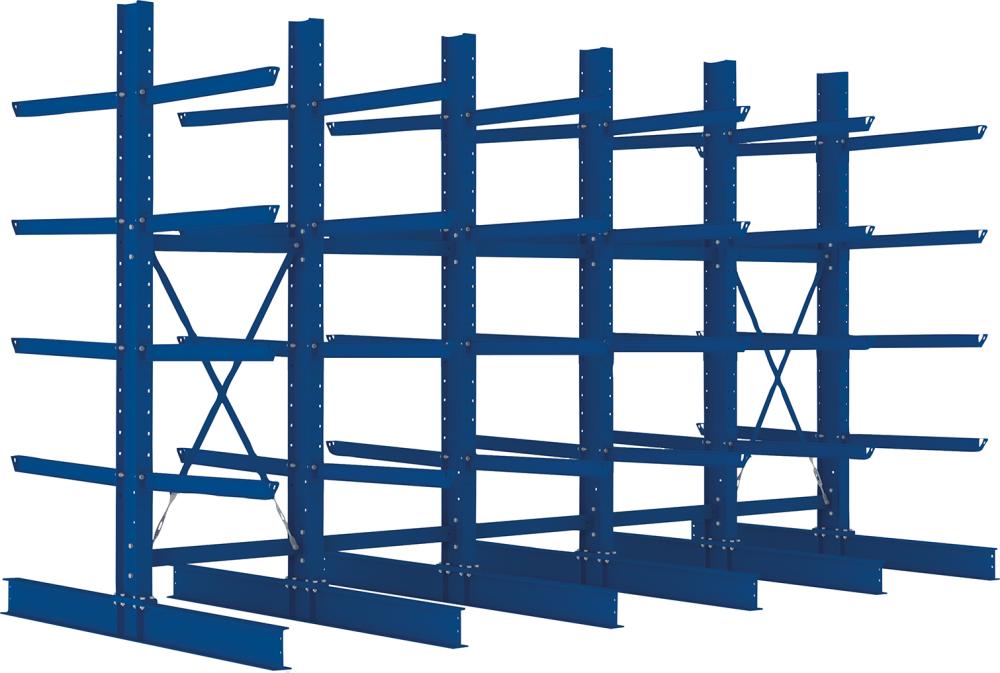 Kragarmregal Heavy B5090xT2x1000xH3000 mm doppelseitig RAL 5010 5 Ebenen Traglast 3030kg