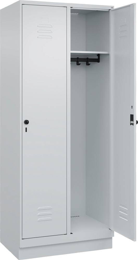 Garderobenschrank CLASSICB800xT500xH1950 mm RAL 7035/7035, 2 Abteile mit 100 mm hohem Sockel