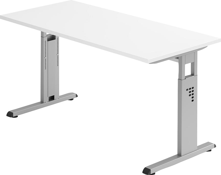 Schreibtisch C-Fuß B 140 x T 67 cm Weiß/silber man. Stufenlos verstellb.