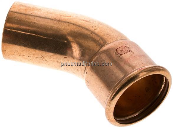 Pressfitting, 45° Bogen, 54mm i/a, Kupfer / Kupferlegierung
