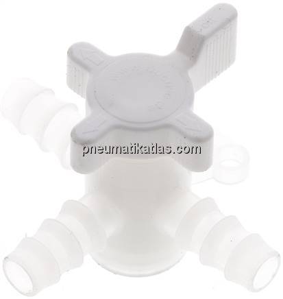 3-Wege Labor-Schlauchhahn (PVDF), 9 (3/8") mm, T-Bohrung