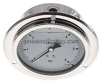 Glycerin-Einbaumanometer,Frontring, 100mm, 0 - 6 bar