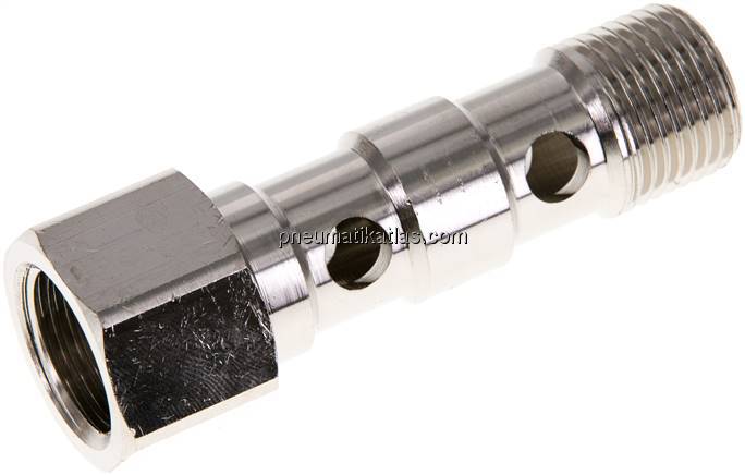 Hohlschraube, 2-fach Innengew. G 1/2"-62,5mm, Messing vernickelt