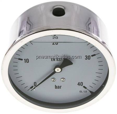 Glycerin-Manometer waagerecht (CrNi/Ms),100mm, 0 - 40bar