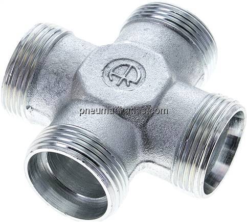 Kreuz-Schneidringverschraubung 28 L (M36x2), ohne Mutter & Schneidring, Stahl ve