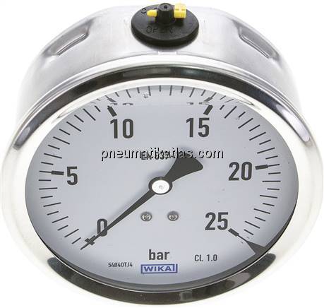 Glycerin-Manometer waagerecht (CrNi/Ms),100mm, 0 - 25bar