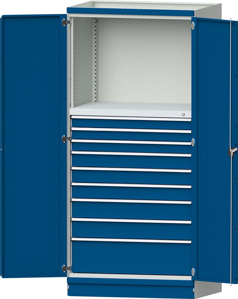Modulschrank Modell 4006 B1015xT720xH2200mm RAL 7035/5012 9 Schubladen