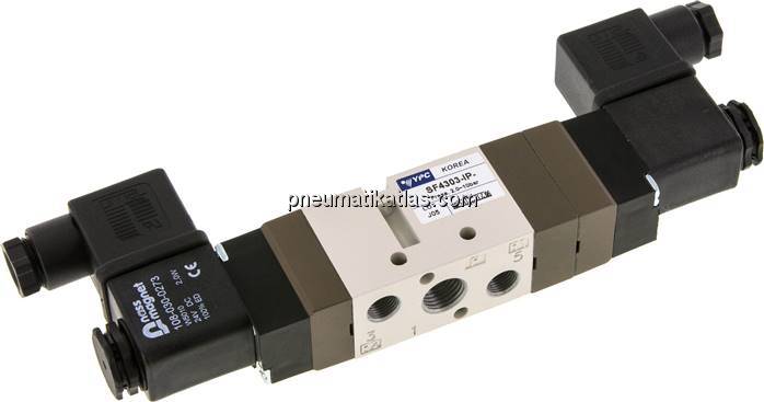 5/3-Wege Magnetventil, G 1/4", Mittelstellung geschlossen, 24 V DC