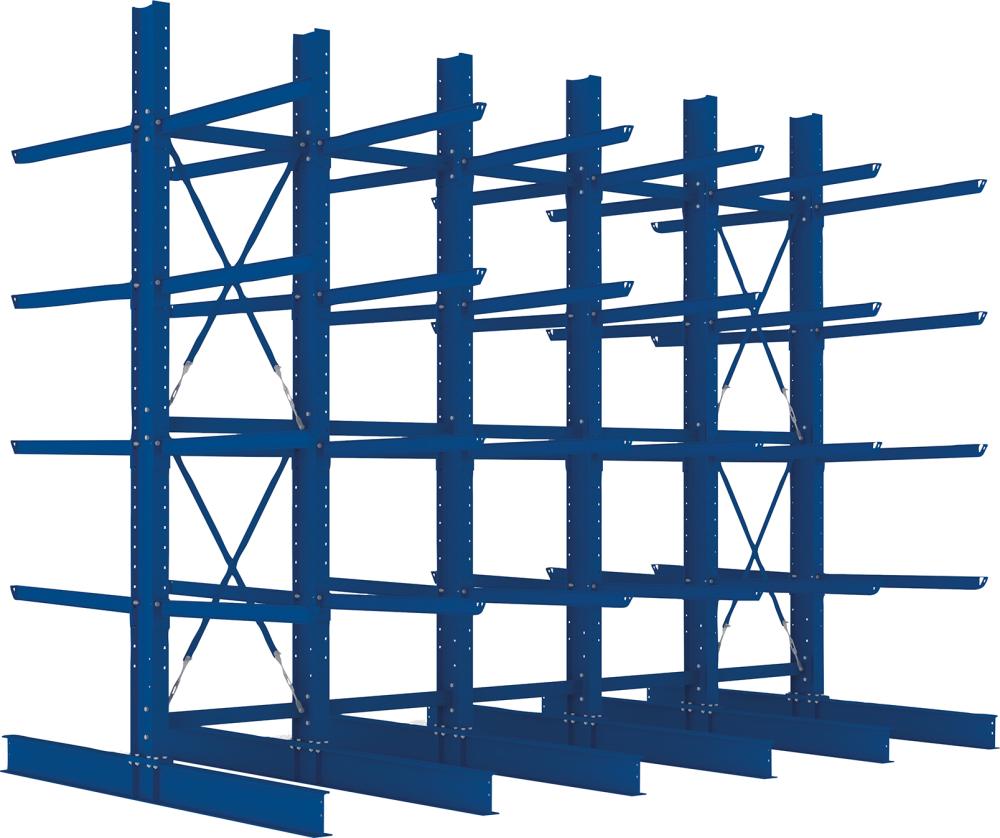 Kragarmregal Heavy B5100xT2x1250xH4000 mm doppelseitig RAL 5010 5 Ebenen Traglast 2400kg