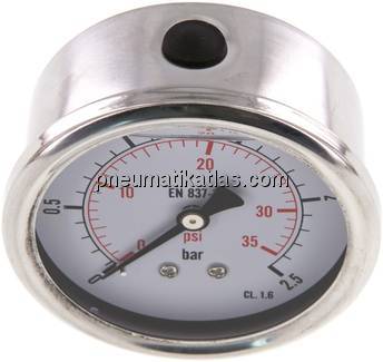 Glycerin-Manometer waagerecht (CrNi/Ms),63mm, 0 - 2,5bar