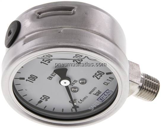 Chemie-Glycerin-Manometer senkrecht, 63mm, 0 - 1000 bar