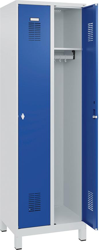 Garderobenschrank FORUM 2 Abteile RAL 7035/5010 Füße 7035 mit Füßen Selbstmontage