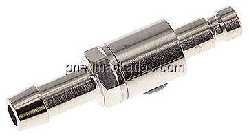 Kupplungsstecker (NW2,7) 5mm Schlauch, Messing vernickelt