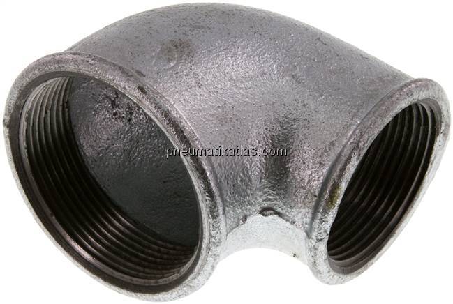 90°-Winkel Rp 2"-Rp 1-1/2", Temperguss verzinkt