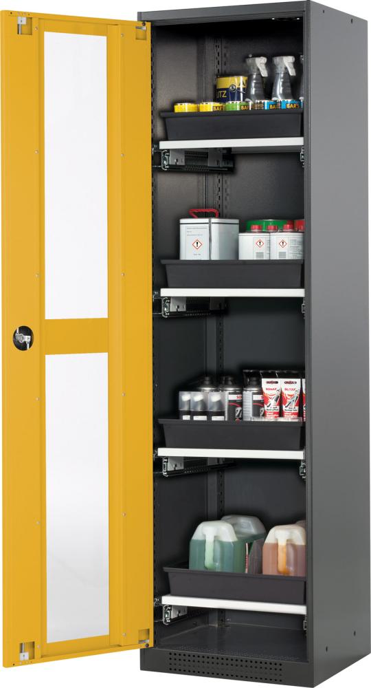 Chemikalienschrank Glasa.545x1950 1Tür,gelb,6Ausz