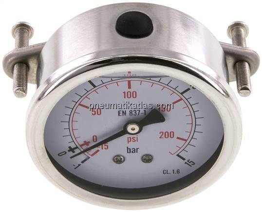 Glycerin-Einbaumanometer, 3kt-Frontring, 63mm, -1 bis 15 bar