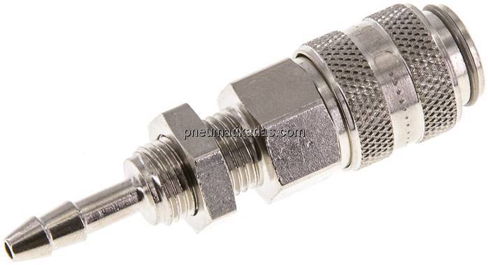 Schott-Kupplungsdose (NW5) 4mm Schlauch, Messing vernickelt