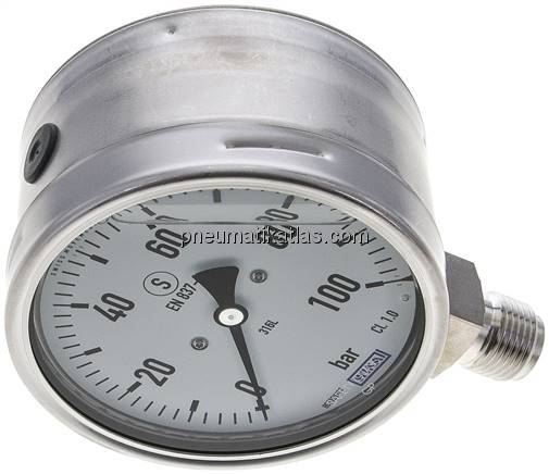 Gly.-Sicherheits-Manometer senkrecht,100mm, 0 - 100 bar