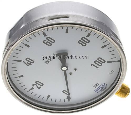 Manometer senkrecht (CrNi/Ms), 160mm, 0 - 100 bar