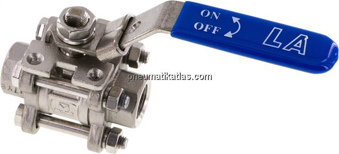 3-teiliger Edelstahl-Kugelhahn, G 3/8", 0 - 63bar