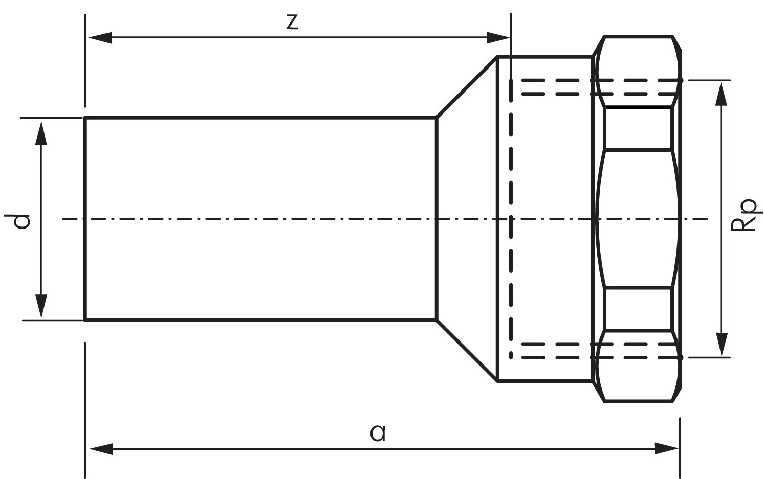 Zeichnung: Übergangsmuffennippel mit Außenpressend