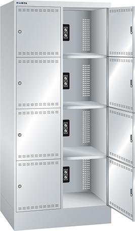 Akku-Fächerladeschrank B810xT585xH1790mm RAL 7035,2x4 Fächer 2x230V je Fach