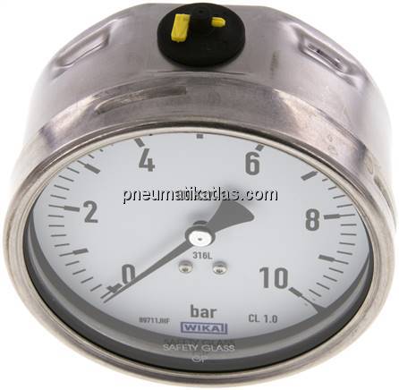 Chemie-Manometer waagerecht, 100mm, 0 - 10 bar