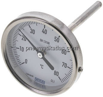 Bimetallthermometer, waagerecht D80/0 bis +80°C/100mm