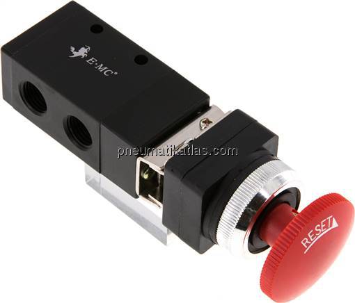 3/2-Wege (NC/NO) Not-Aus-Taster-Ventil, rot, G 1/4"