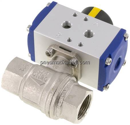 Pneumat. Messing-Kugelhahn, G 3/4", doppeltwirkend, FKM-Dichtung