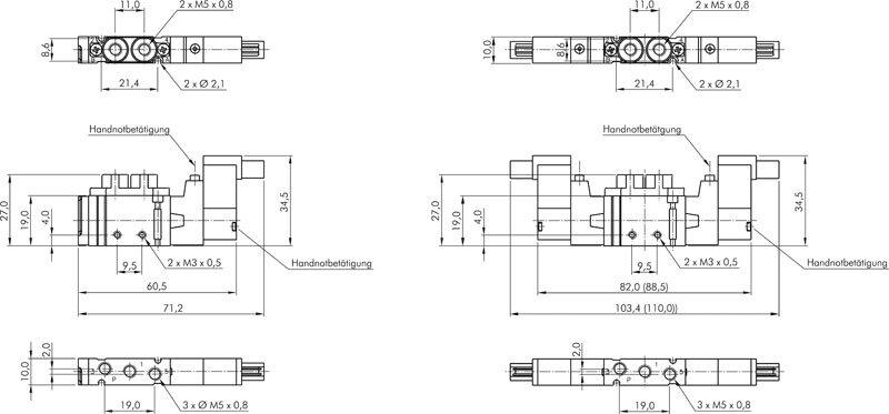 Zeichnung: 5/2-Wege Magnetventil, Impulsventil