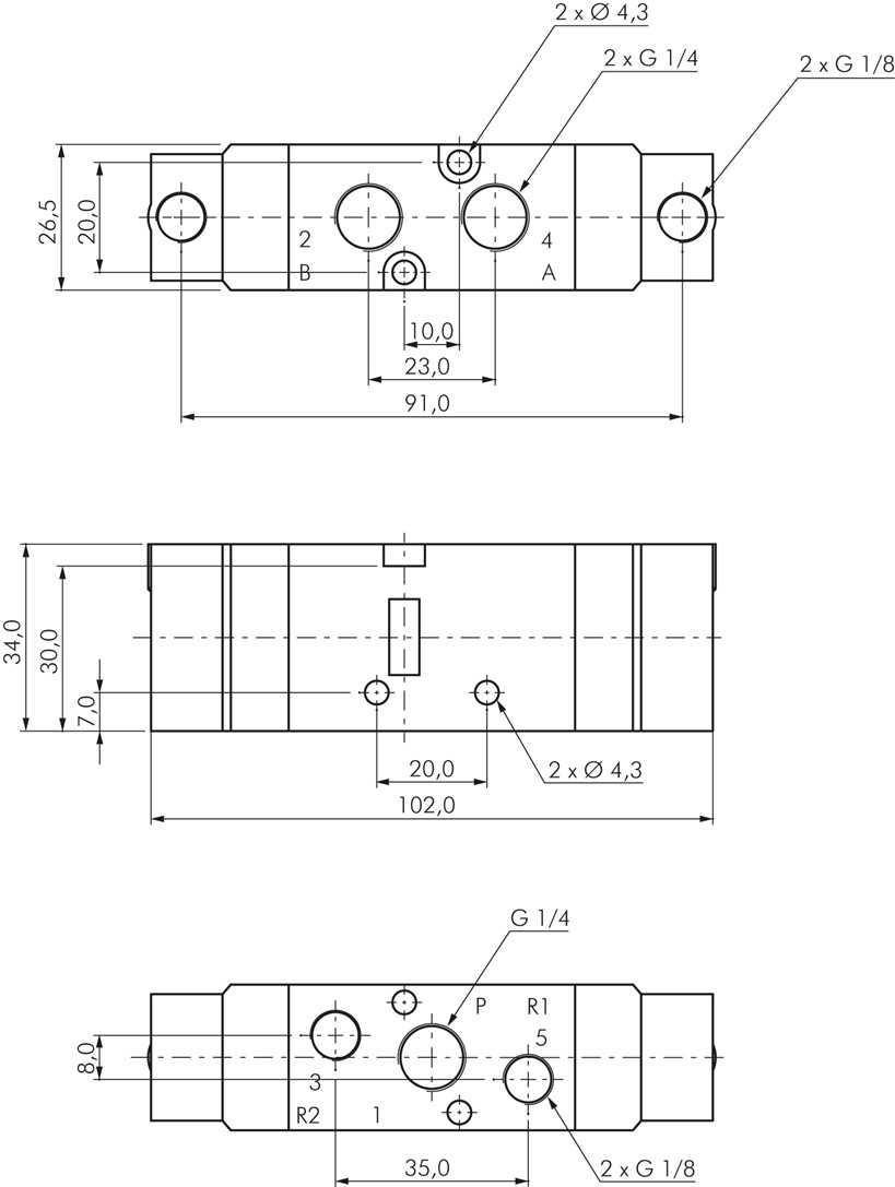 Zeichnung: 5/2-Wege Pneumatik-Impulsventil