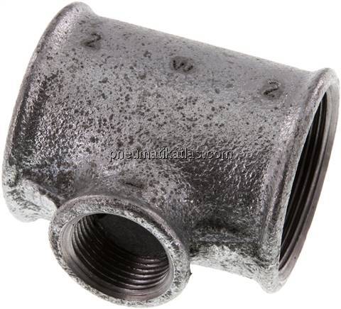 T-Stück Rp 2"-Rp 1"-Rp 2" (IG), Temperguss verzinkt