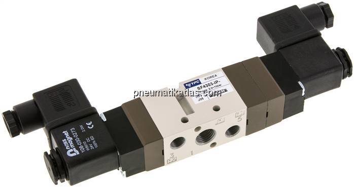 5/3-Wege Magnetventil, G 1/4", Mittelstellung geschlossen, 12 V DC