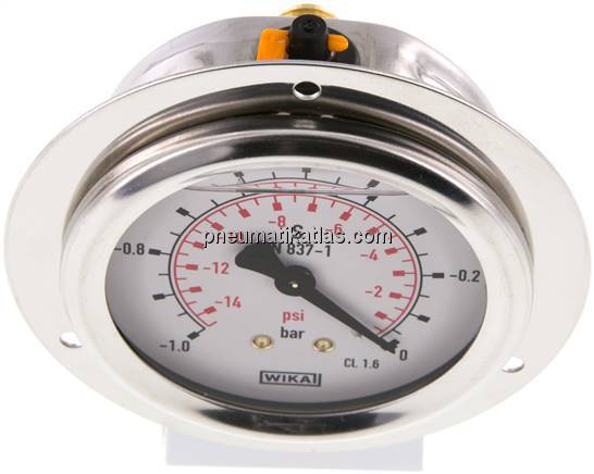 Glycerin-Einbaumanometer,Frontring, 63mm, -1 bis 0 bar