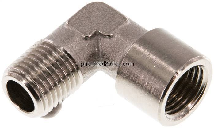 90°-Einschraubwinkel G 1/4"(IG)-R 1/4"(AG), Messing vernickelt