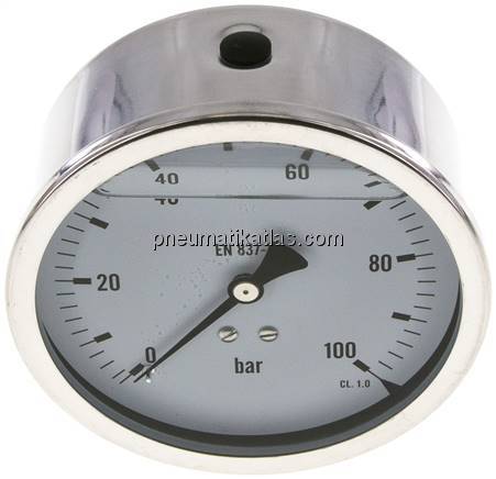 Glycerin-Manometer waagerecht (CrNi/Ms),100mm, 0 - 100bar