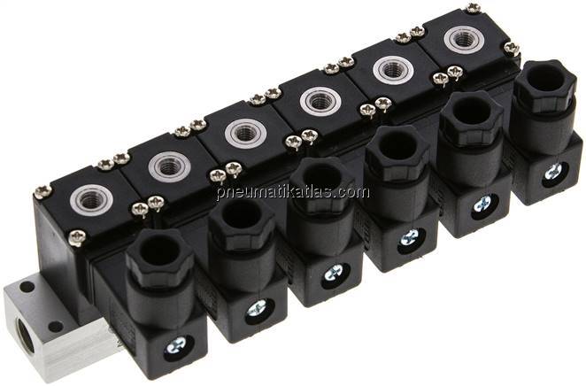 3/2-Wege Magnetventil, M 5, geschlossen (NC), 6-fach, 12 V DC