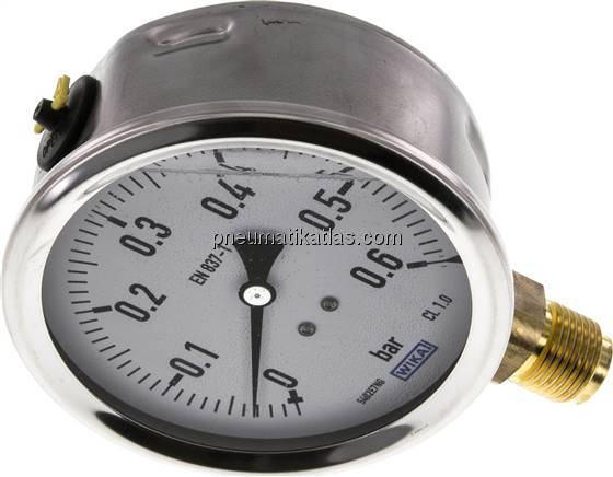 Glycerin-Manometer senkrecht (CrNi/Ms),100mm, 0 - 0,6 bar