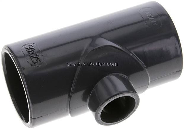 Klebemuffen-T-Stück, reduziert, PVC-U, 50x25x50mm