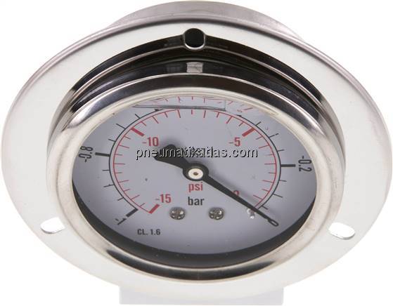 Glycerin-Einbaumanometer,Frontring, 63mm, -1 bis 0 bar