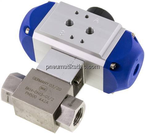 Pneumat. Hochdruck-Kugelhahn, Edelstahl, Feder-öffnend, G 1/2"