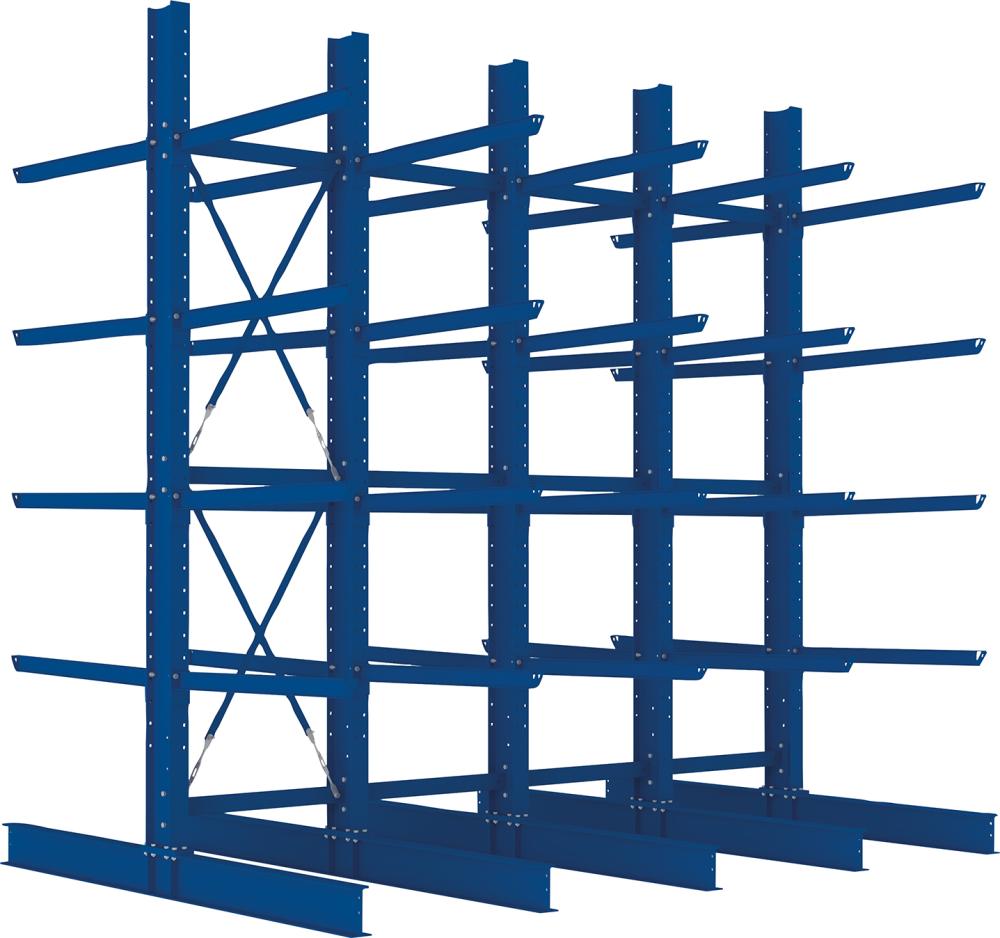Kragarmregal Heavy B4100xT2x1250xH4000 mm doppelseitig RAL 5010 5 Ebenen Traglast 2000kg
