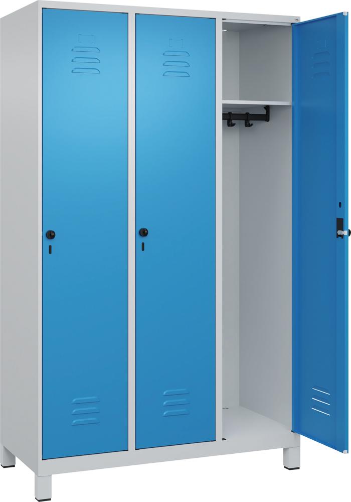 Garderobenschrank m.FüßenB1200xT500xH1950 Korpus RAL 7035 LichtgrauTüren RAL 5012 Lichtblau