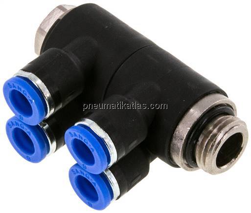 Steck-Mehrfachverteiler, 4-fach G 1/4"-6mm, IQS-Standard