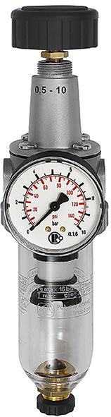 Filterdruckregeler BR Standard, G1/4" DN6, BG 1, PC-Behälter, 5µm, 0,5-10bar, RIEGLER